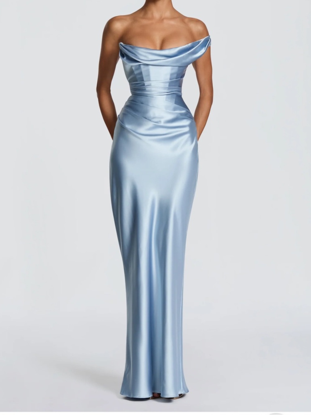 Strapless Satin Evening Gown in Light Blue